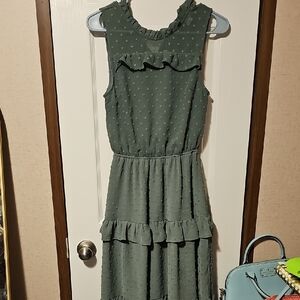Green Sleeveless Ruffle Dress